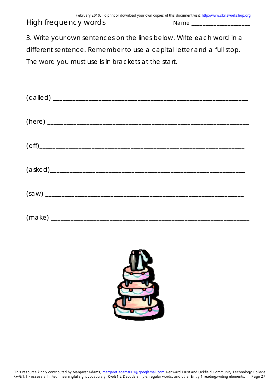 English High Frequency Words Worksheet and Flashcards, Page 27