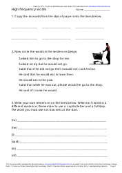 English High Frequency Words Worksheet and Flashcards, Page 2