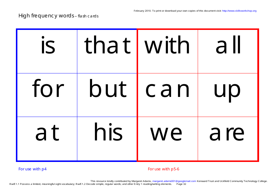 English High Frequency Words Worksheet and Flashcards, Page 32