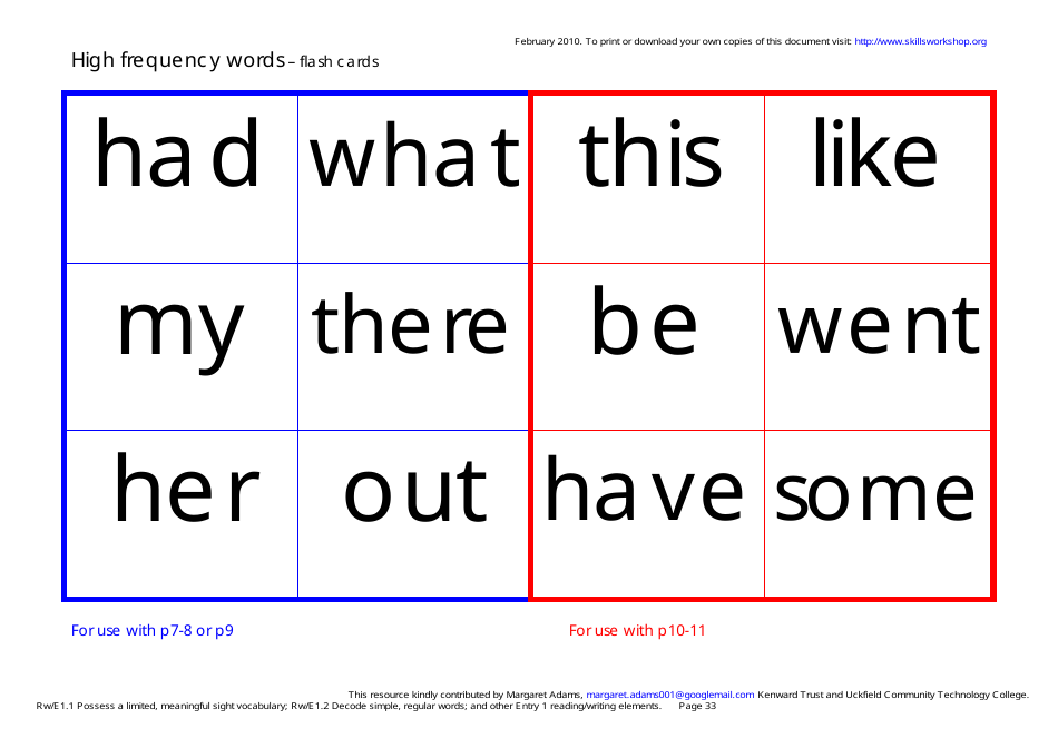 English High Frequency Words Worksheet and Flashcards, Page 33