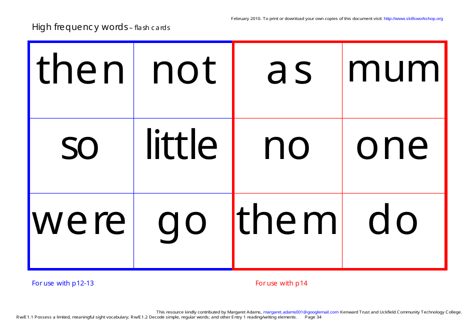 English High Frequency Words Worksheet and Flashcards, Page 34
