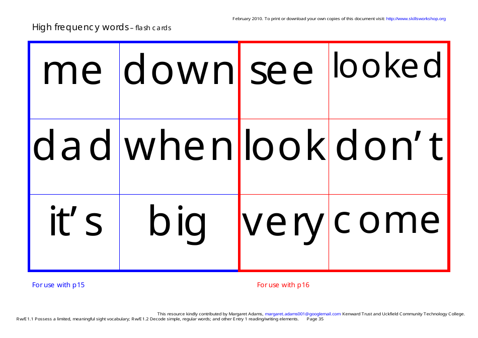 English High Frequency Words Worksheet and Flashcards, Page 35