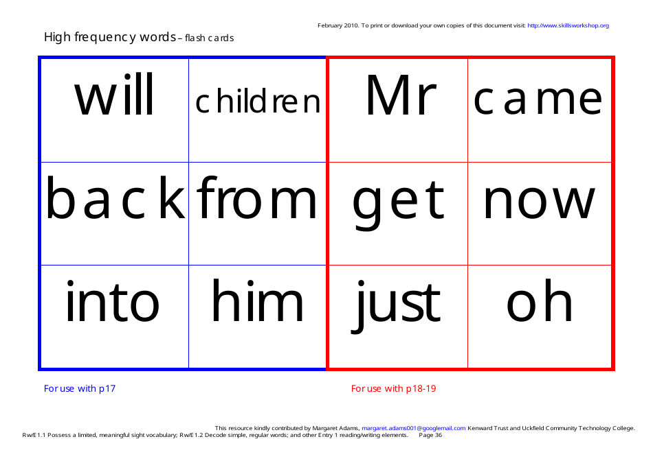 English High Frequency Words Worksheet and Flashcards, Page 36