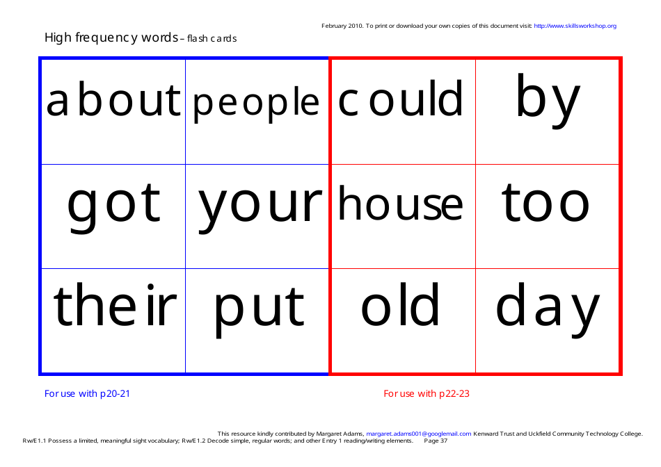 English High Frequency Words Worksheet and Flashcards, Page 37