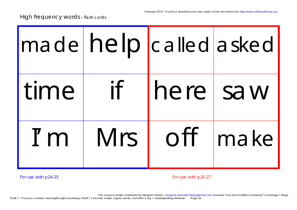 English High Frequency Words Worksheet and Flashcards, Page 38