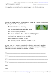 English High Frequency Words Worksheet and Flashcards, Page 3