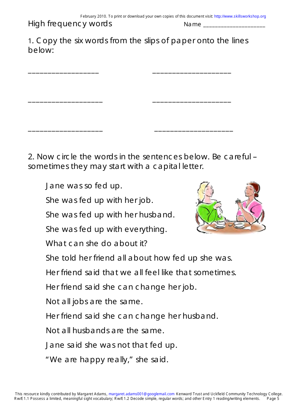 English High Frequency Words Worksheet and Flashcards, Page 5
