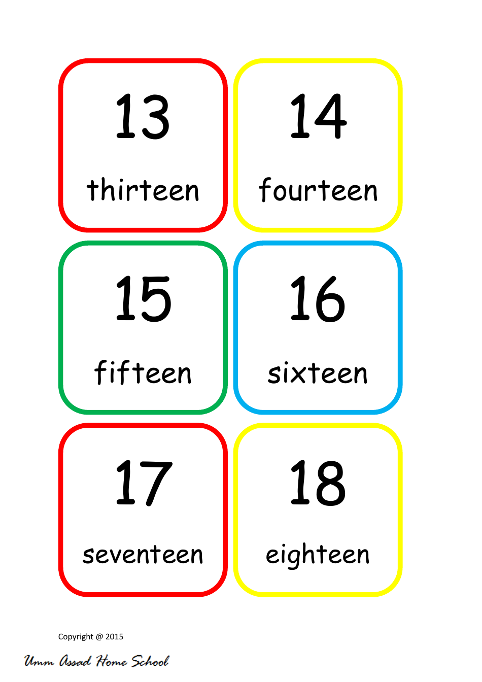 1-20 Number Flashcards - Umm Assad Home School, Page 4