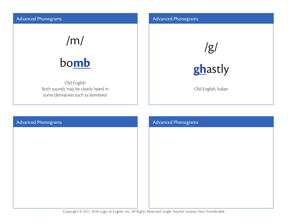 Advanced Phonogram Flash Cards - Logic of English, Page 6