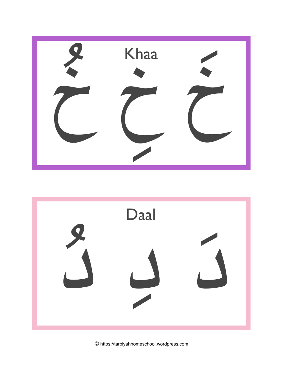 Arabic Alphabet Harakat Flashcards - Tarbiyah Homeschool, Page 5