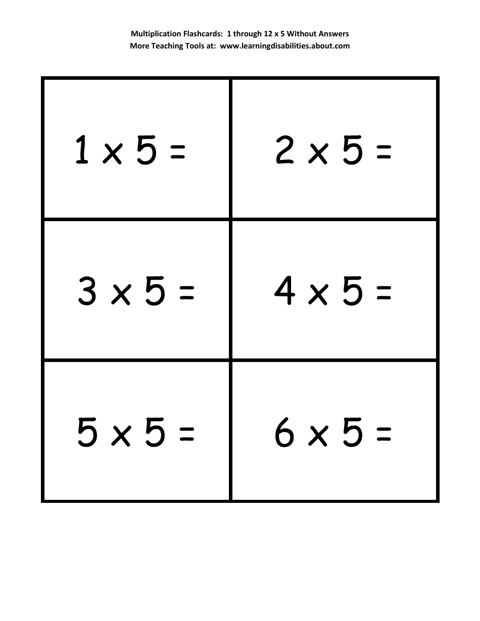 Multiplication Flashcards - 1 Through 12 X 5 Download Printable PDF ...