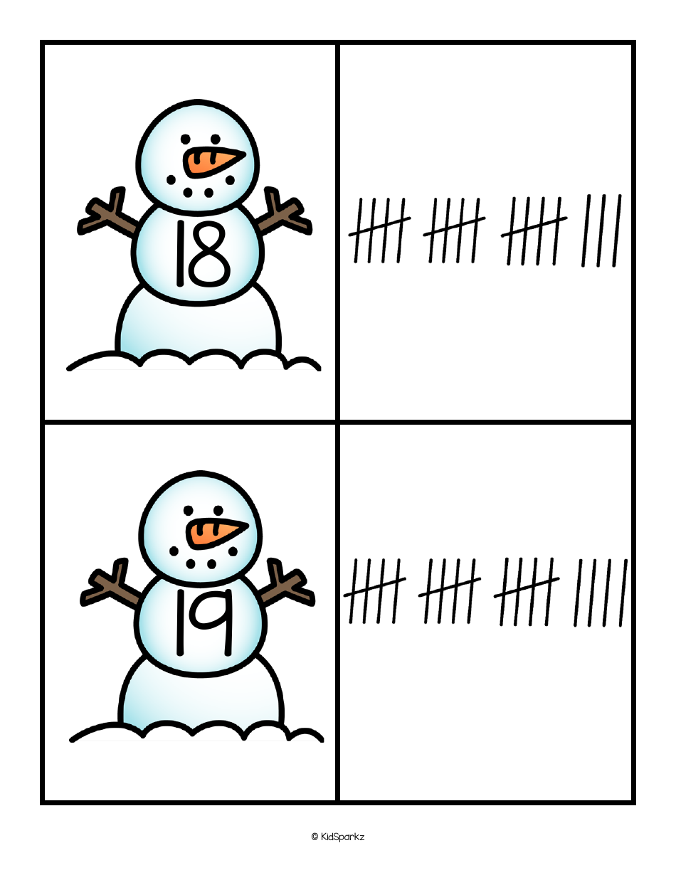 Numbers  Tally Marks 0-20 Flashcards - Snowman, Page 11