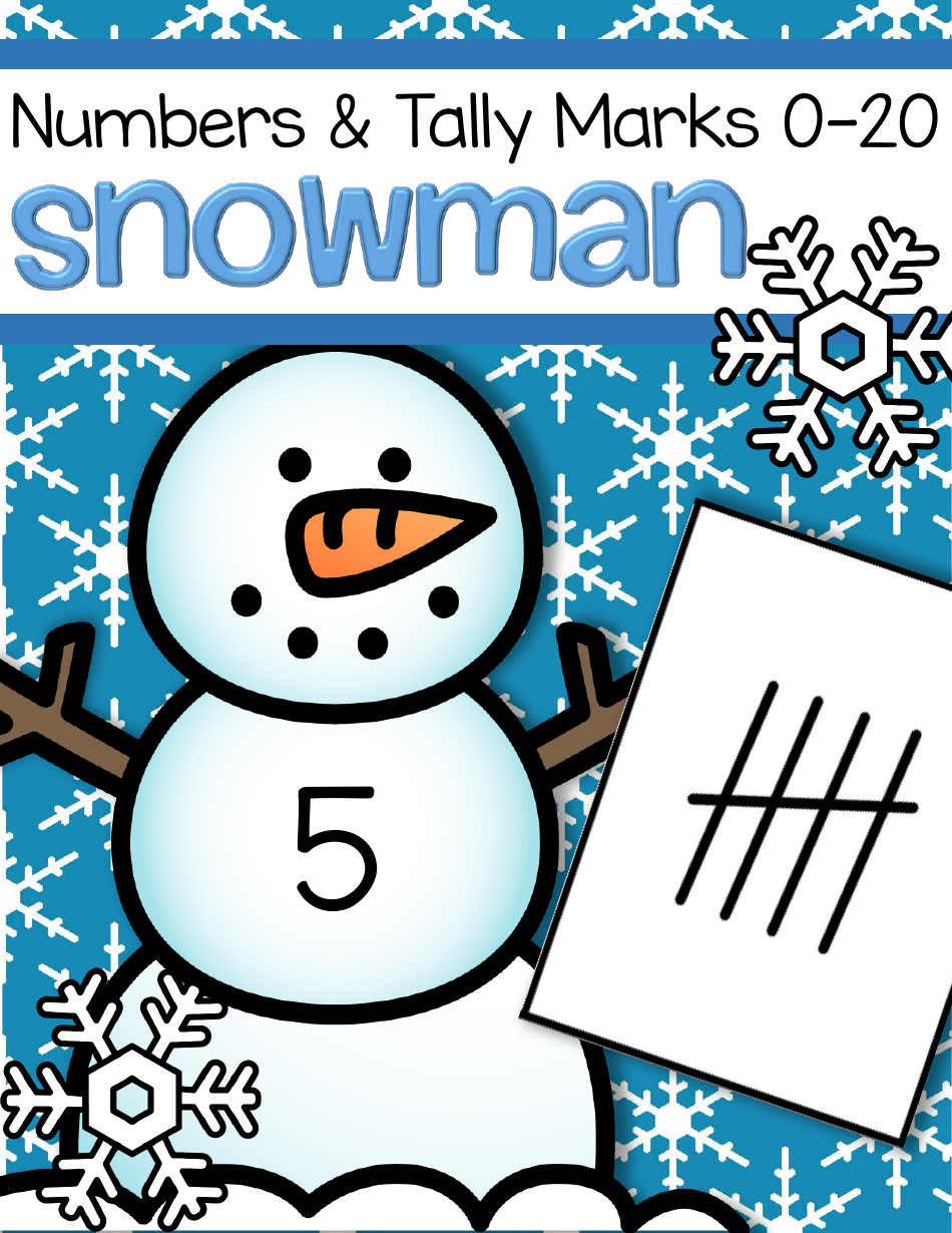 Numbers  Tally Marks 0-20 Flashcards - Snowman, Page 1