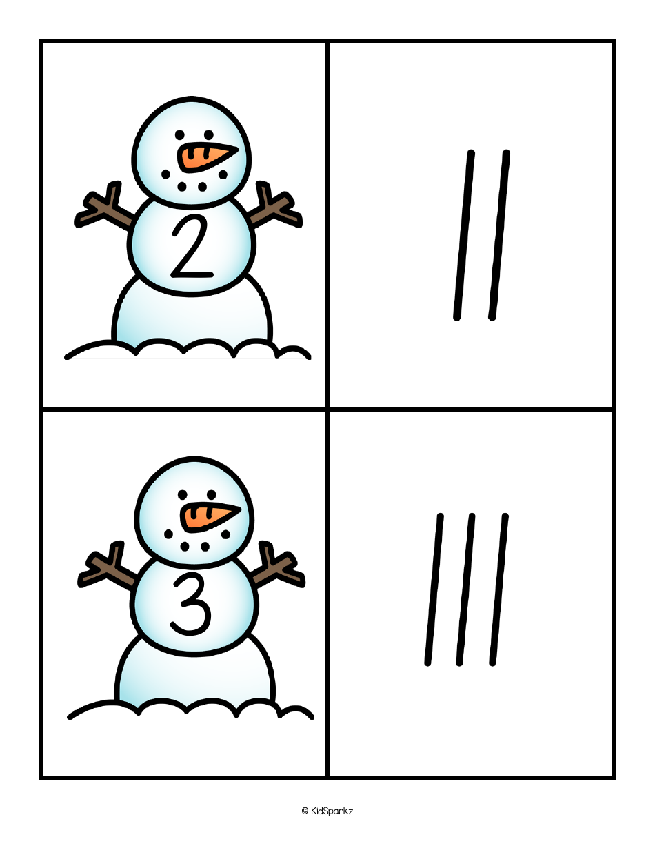 Numbers  Tally Marks 0-20 Flashcards - Snowman, Page 3