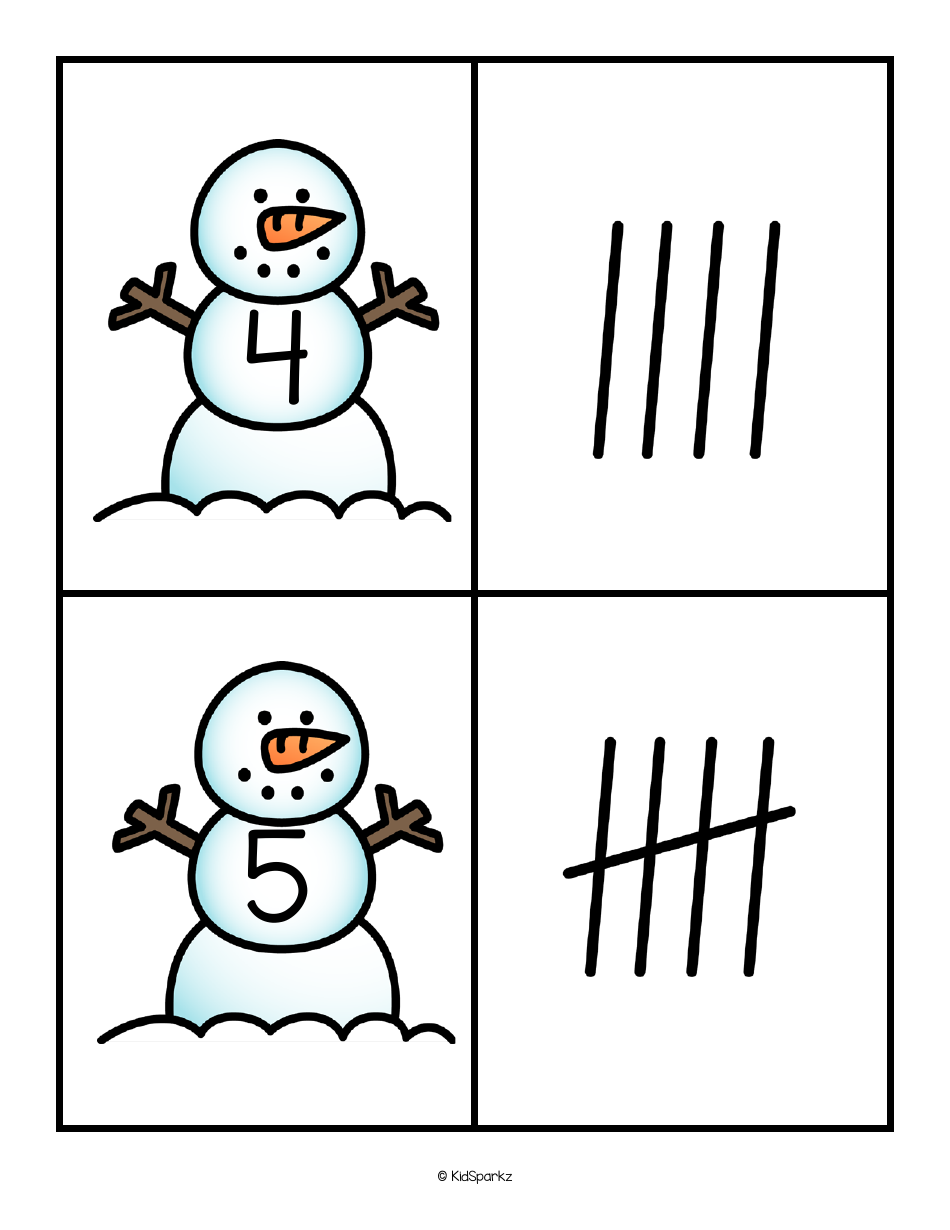 Numbers  Tally Marks 0-20 Flashcards - Snowman, Page 4