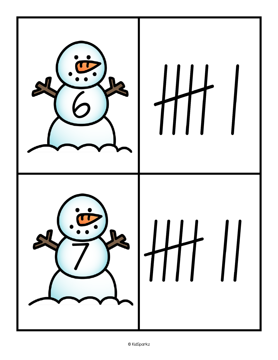 Numbers  Tally Marks 0-20 Flashcards - Snowman, Page 5