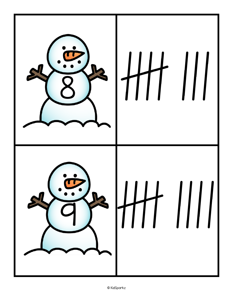 Numbers  Tally Marks 0-20 Flashcards - Snowman, Page 6