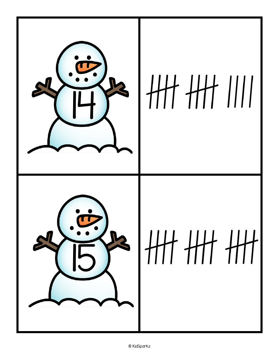 Numbers  Tally Marks 0-20 Flashcards - Snowman, Page 9