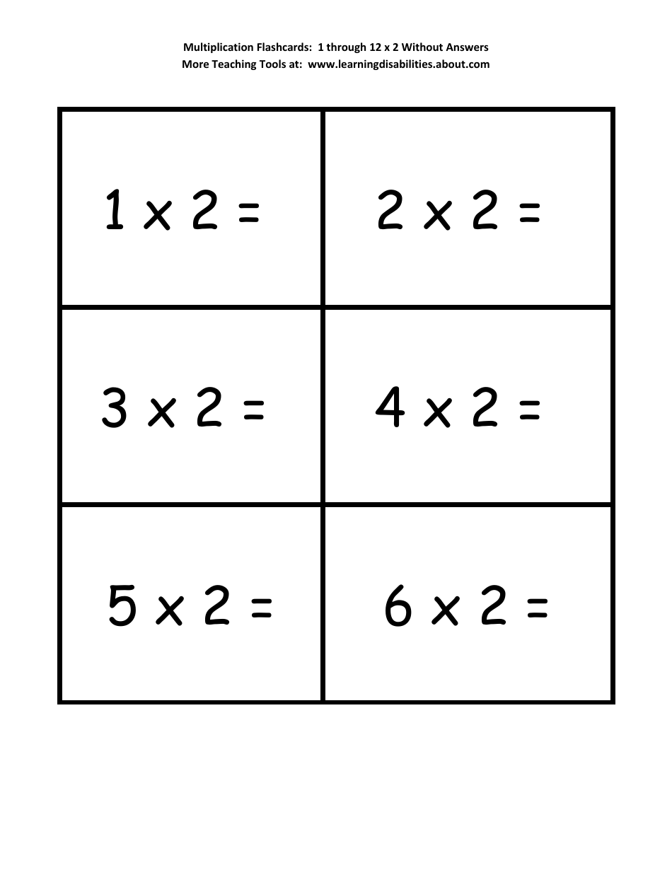 Multiplication Flashcards - 1 Through 12 X 2, Page 1
