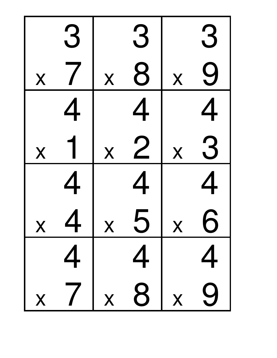 Multiplication Flash Cards, Page 3