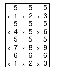 Multiplication Flash Cards, Page 4