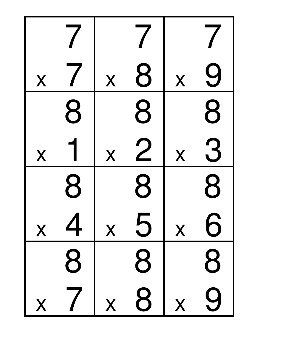 Multiplication Flash Cards, Page 6