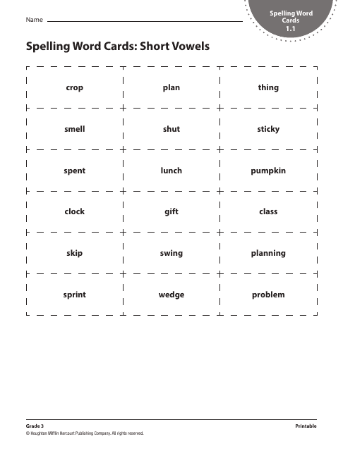 Grade 3 Spelling Word Cards - Houghton Mifflin Harcourt Publishing Company Download Pdf