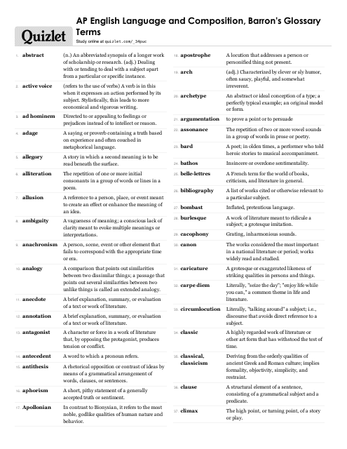 Ap English Language and Composition, Barron's Glossary Terms List