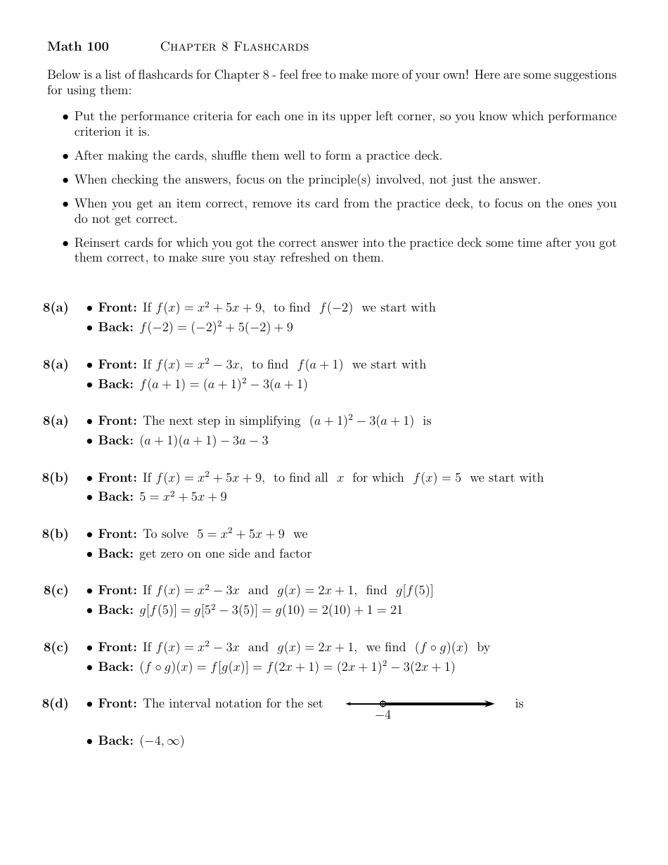 Math Flashcards - Equations, Page 1