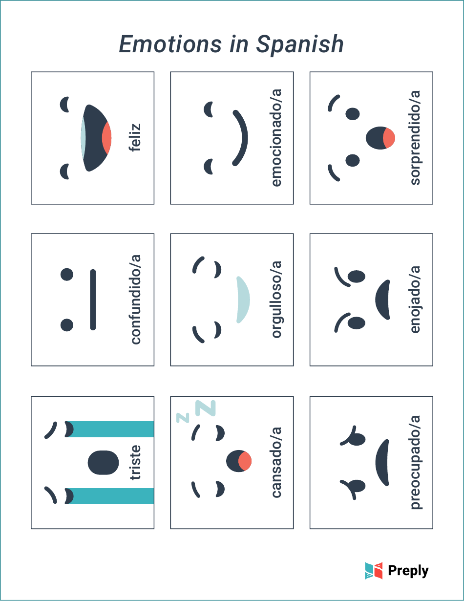 English / Spanish Flashcards - Emotions, Page 2