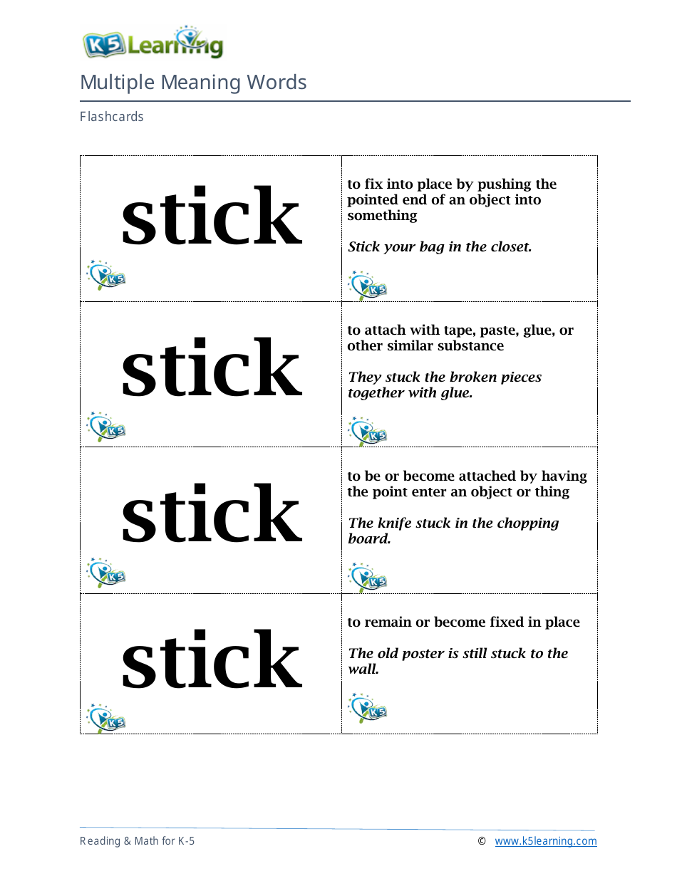 Multiple Meaning Words Flashcards, Page 10