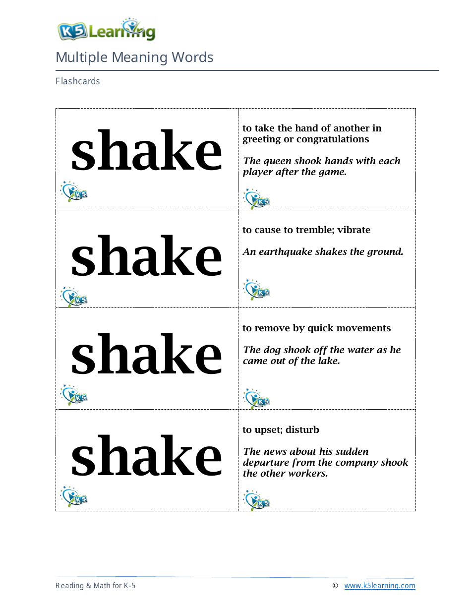Multiple Meaning Words Flashcards, Page 3