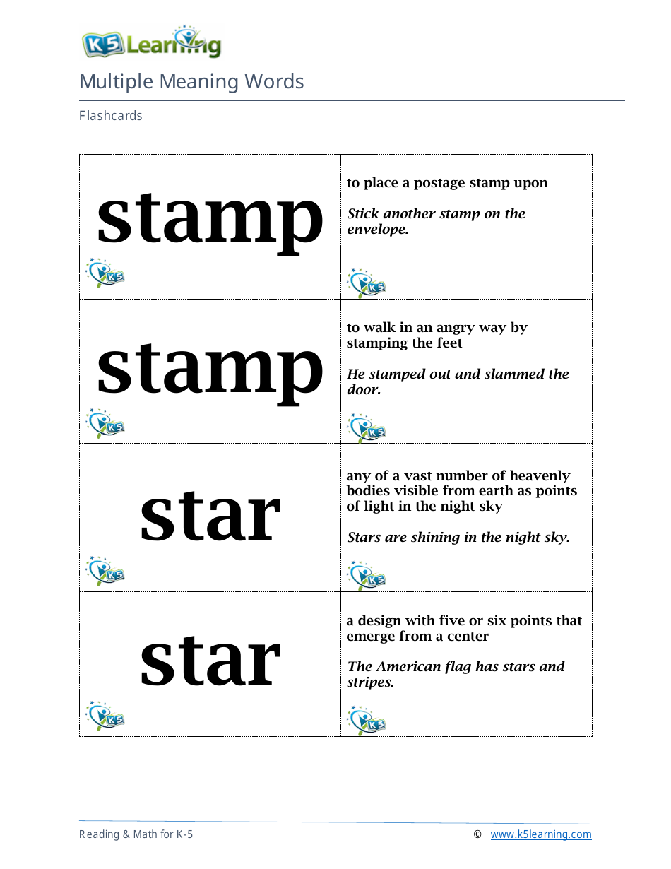 Multiple Meaning Words Flashcards, Page 7