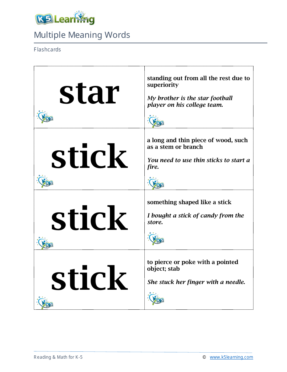 Multiple Meaning Words Flashcards, Page 9