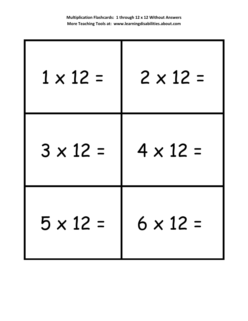 Multiplication Flashcards - 1 Through 12 X 12, Page 1
