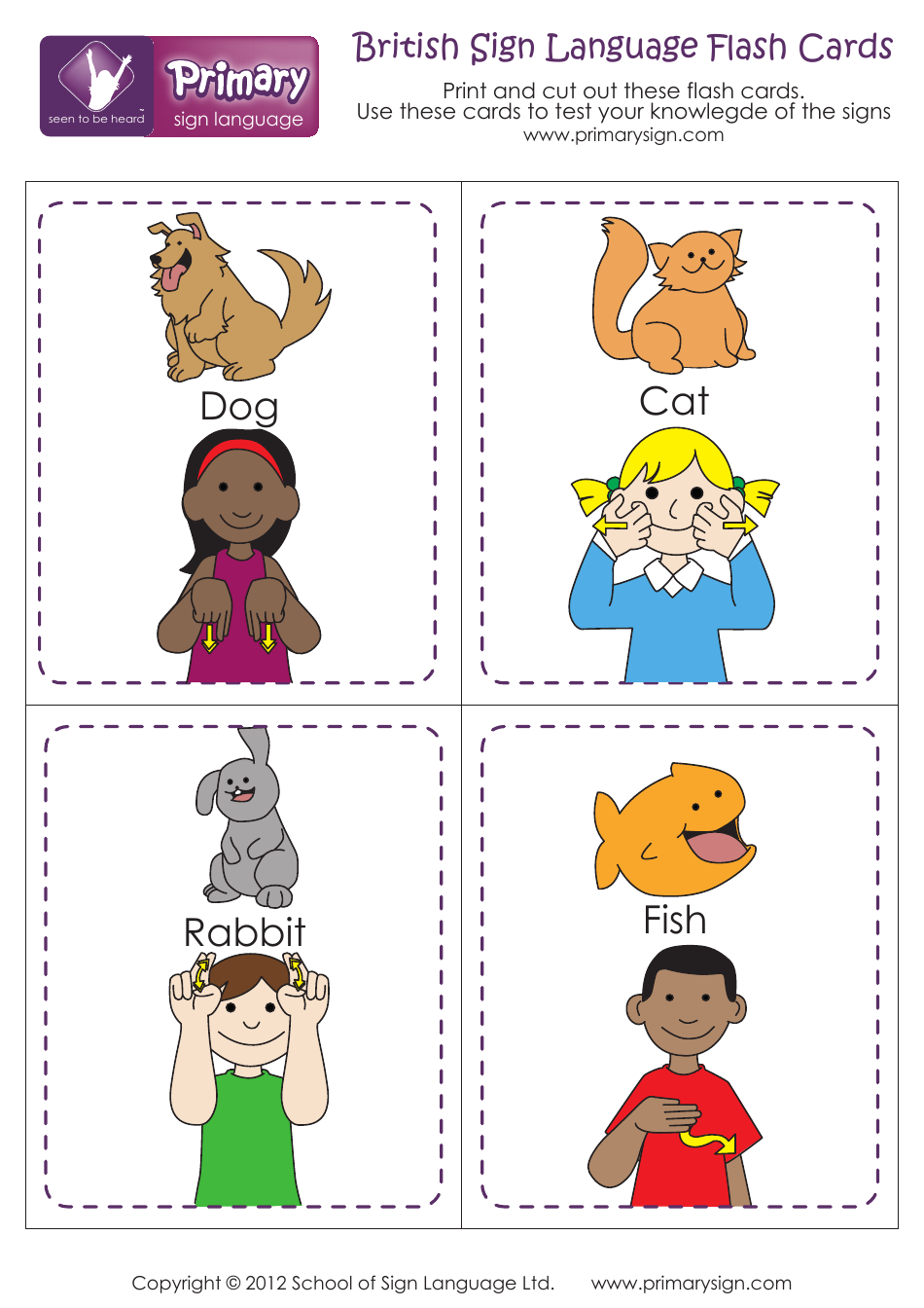 British Sign Language Flashcards, Page 1