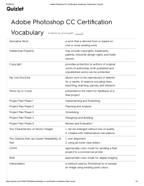 Adobe Photoshop Cc Certication Vocabulary Flashcards
