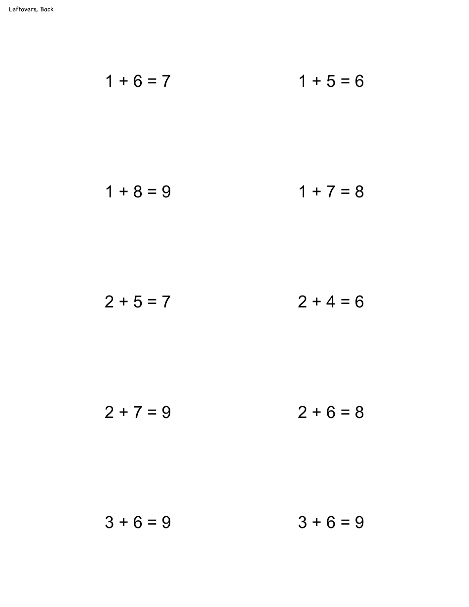 Math Flashcard Templates - Addition, Page 15