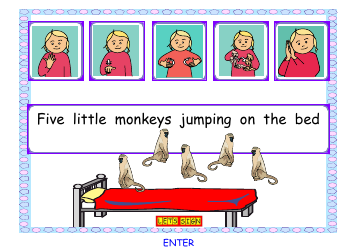 Document preview: Sign Language Flashcards: Five Little Monkeys - Deafsign