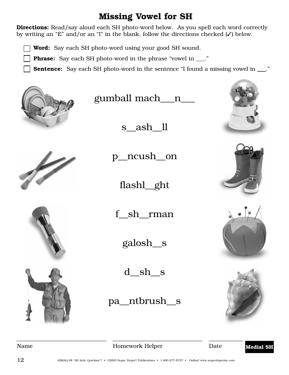 Sh Sound Worksheet - Super Duper Publications, Page 12