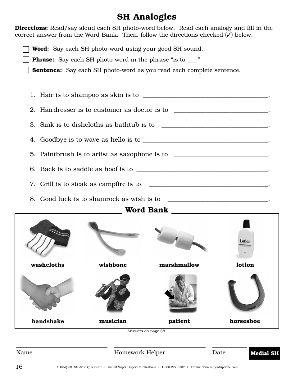 Sh Sound Worksheet - Super Duper Publications, Page 16