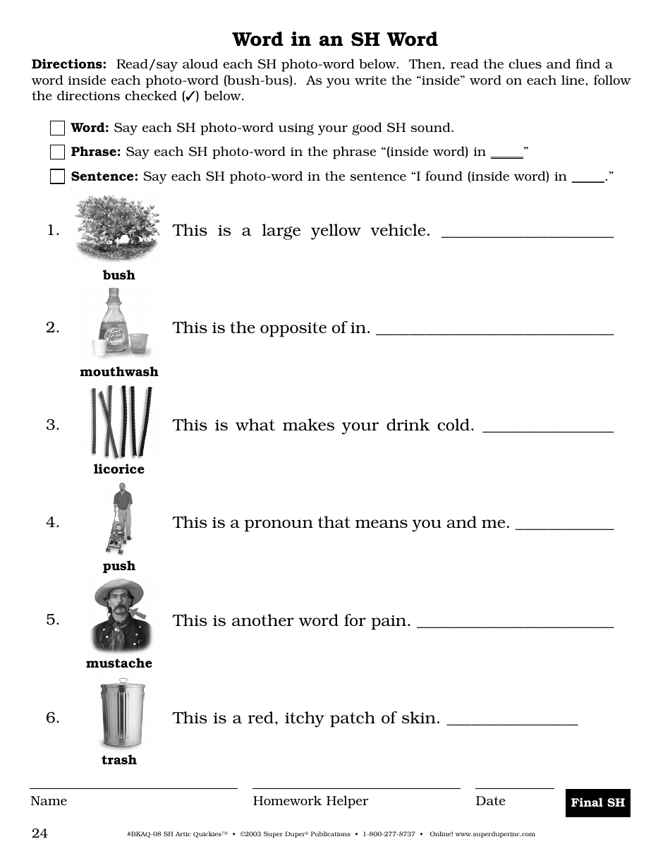Sh Sound Worksheet - Super Duper Publications, Page 24