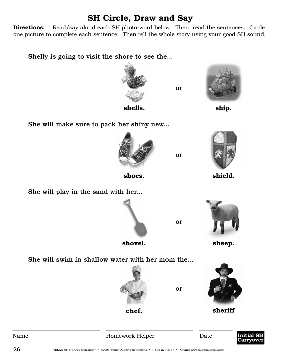 Sh Sound Worksheet - Super Duper Publications, Page 26