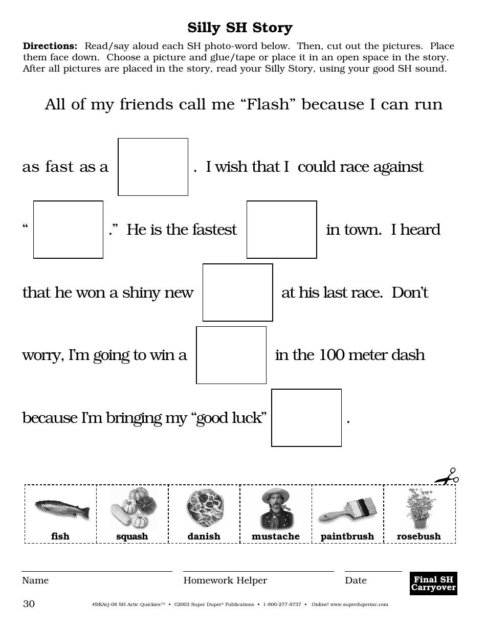 Sh Sound Worksheet - Super Duper Publications, Page 30