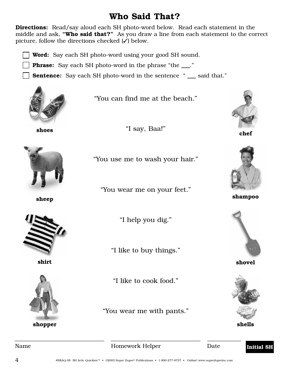 Sh Sound Worksheet - Super Duper Publications, Page 4