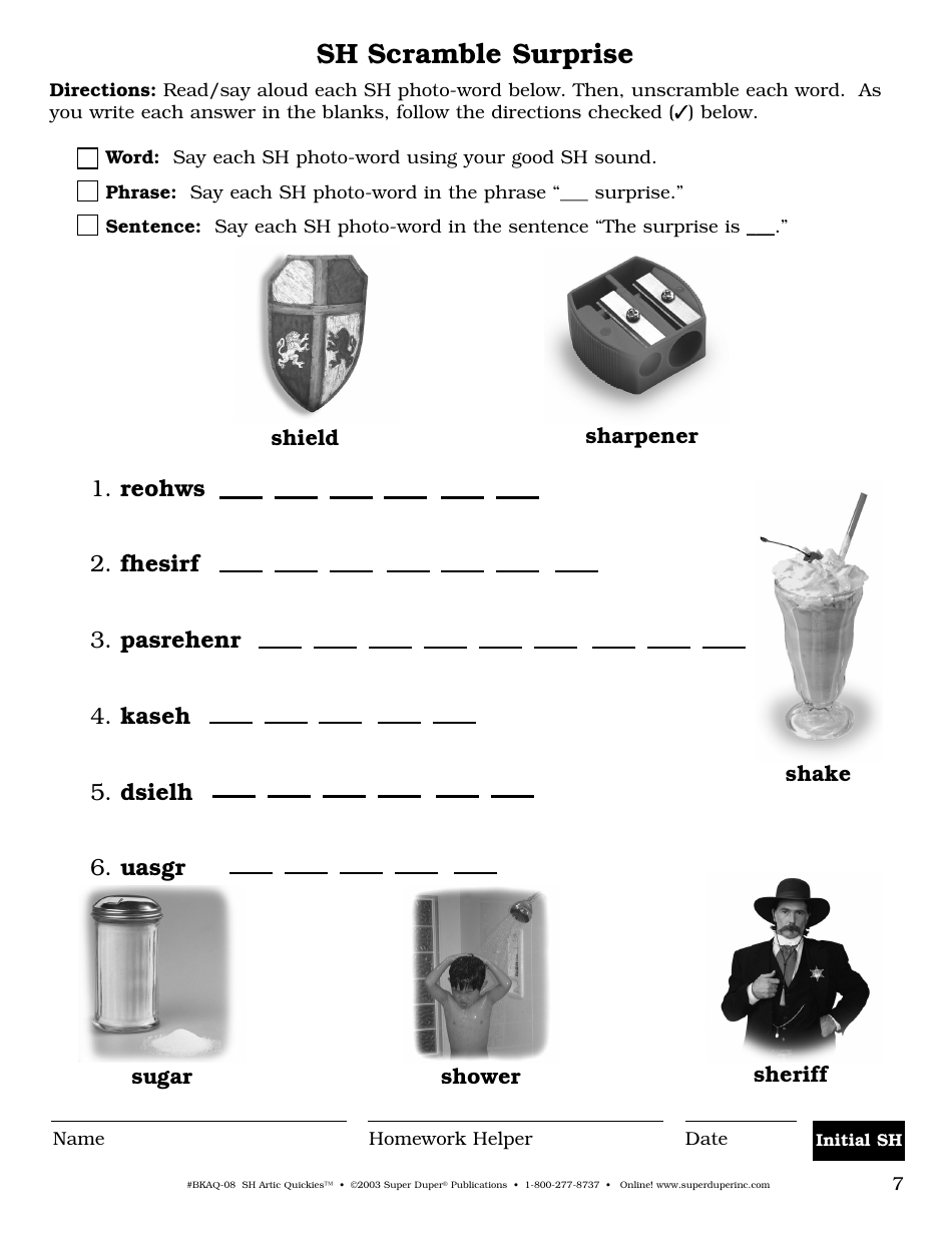 Sh Sound Worksheet - Super Duper Publications, Page 7