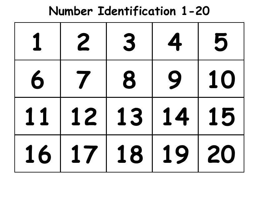 Number Identification Flashcards - 1-20 Download Pdf