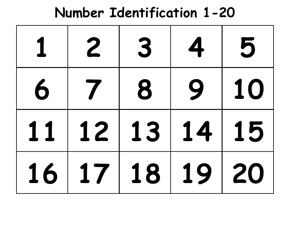 Number Identification Flashcards - 1-20, Page 1