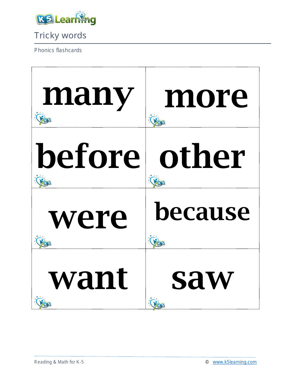 Phonics Flashcards - Tricky Words, Page 6