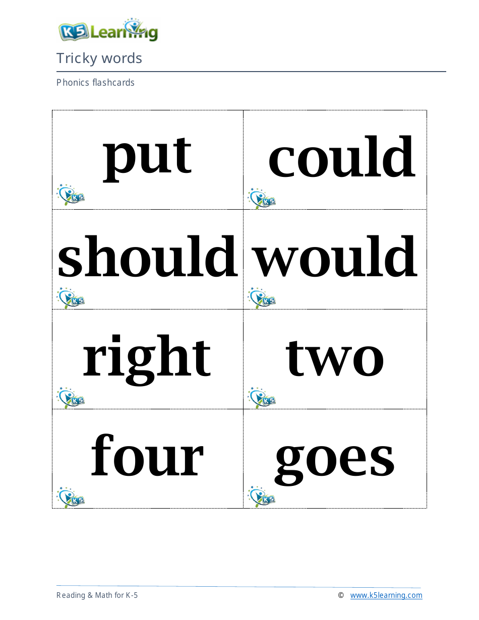 Phonics Flashcards - Tricky Words, Page 7